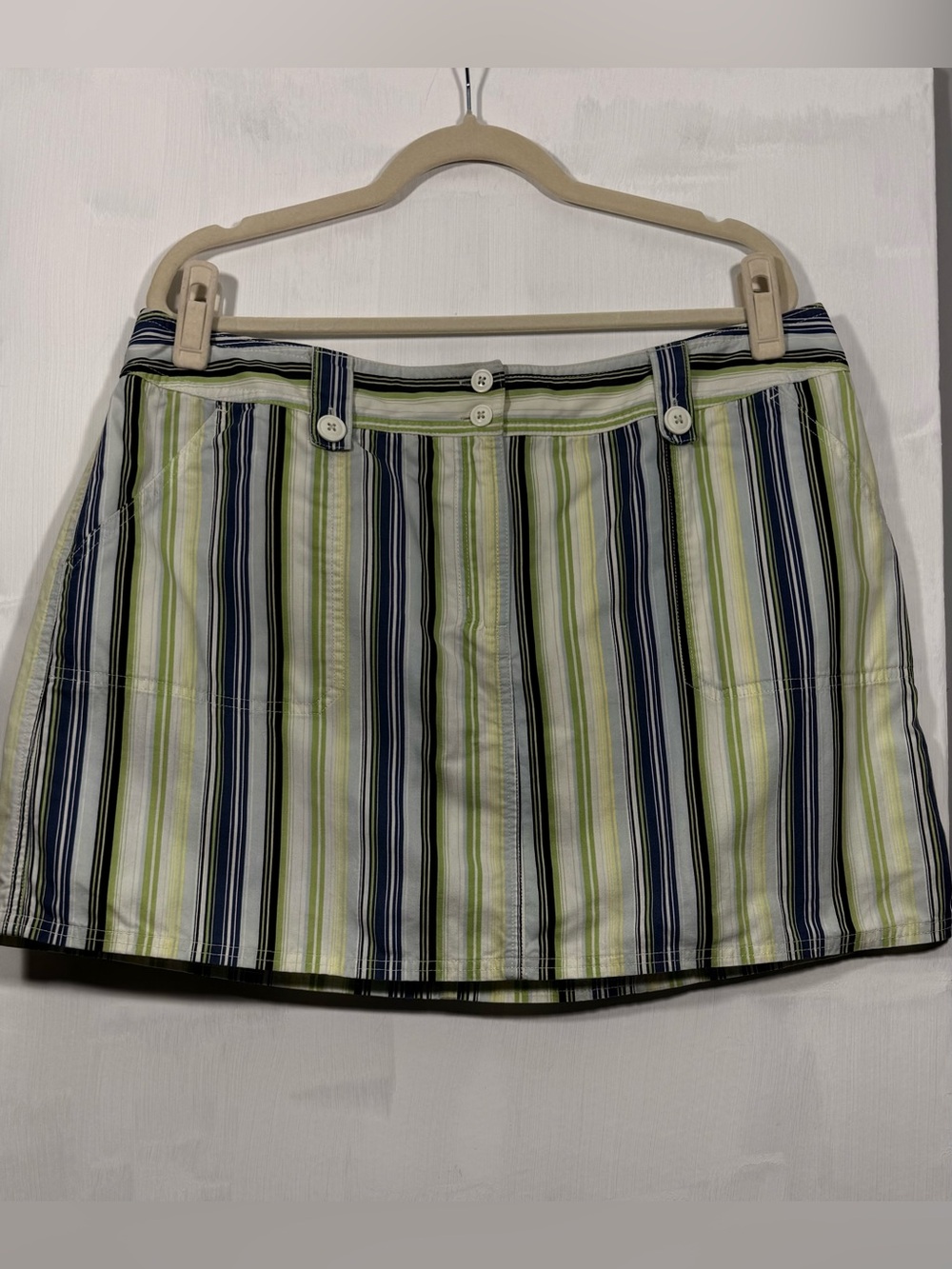 New York & Company Striped Mini Skirt — Navy, Green & White
